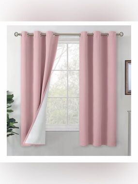 2 Panels 42Wx63L Pink Blackout Grommet Curtains